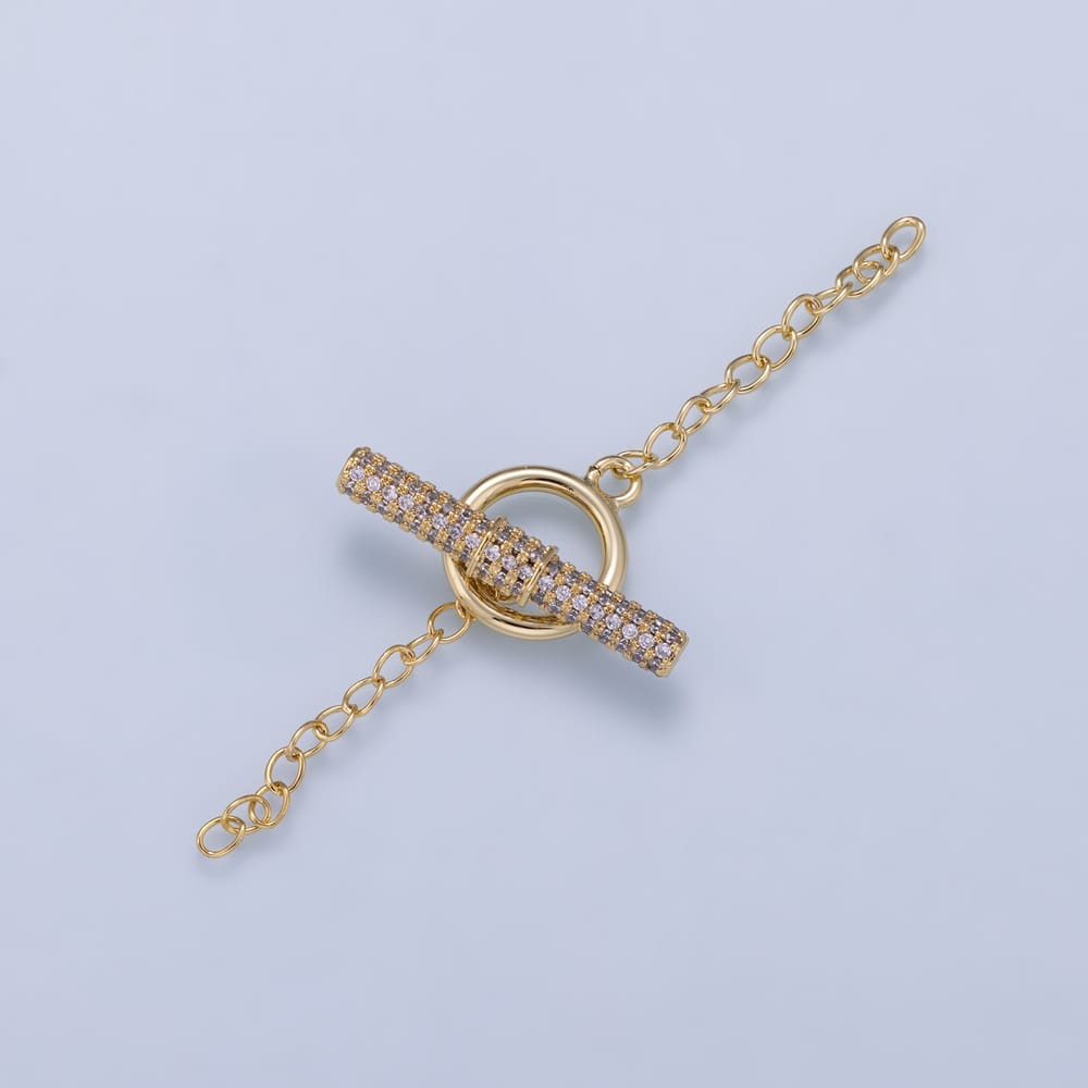 16K Gold Filled 26mm Micro Paved CZ OT Toggle Clasps Closure Chain Extender Enhancer Findings in Gold & Silver | Findings-00218 Findings-00219
