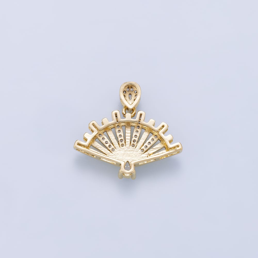 16K Gold Filled 25mm Teardrop Micro Paved CZ Sunburst Fan Bail Pendant | Connectors-00079