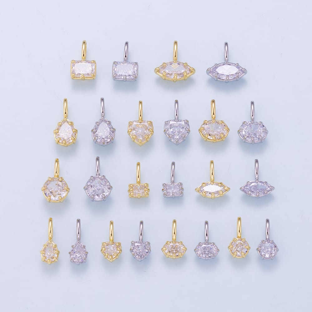 16K Gold Filled 18mm, 14mm Clear CZ GEORGIAN SET BEZEL Solitaire Pendant in Gold & Silver | Charms-02404 ~ Charms-02427