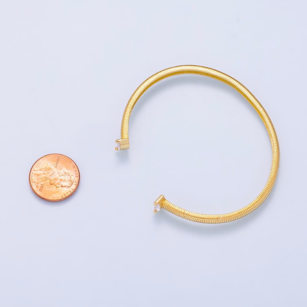 16K Gold Filled Clear Marquise CZ Ribbed Geometric Cuff Bracelet | WA-00715