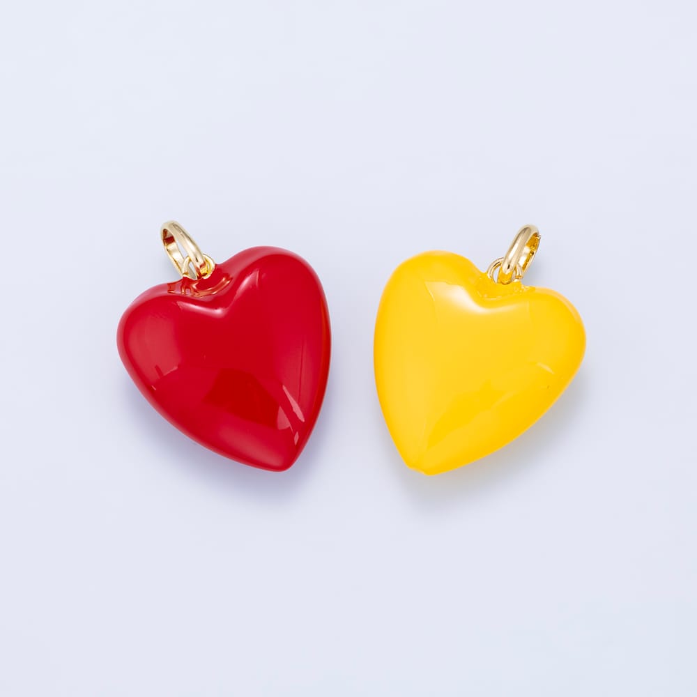 18K Gold Filled 35mm Yellow, Red Enamel Chubby Heart Charm | H138 H100