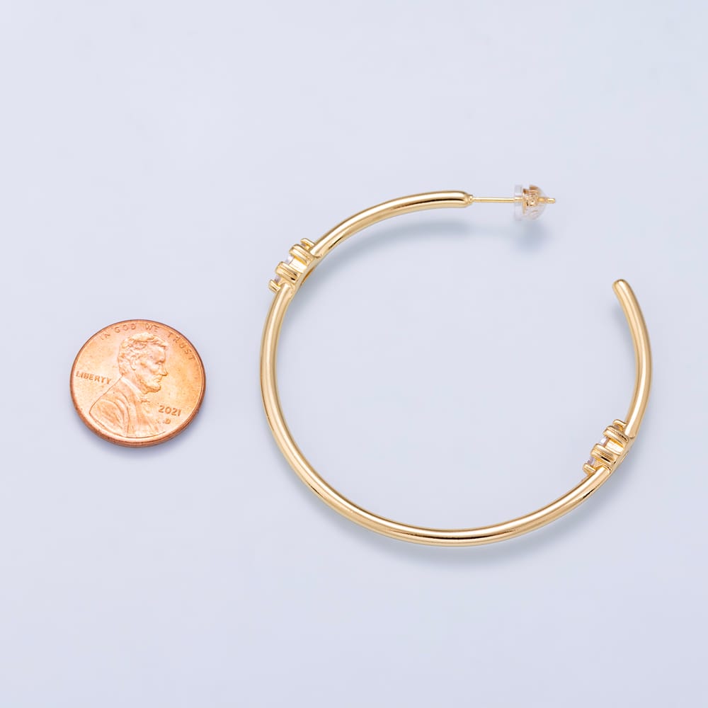 16K Gold Filled 55mm Clear CZ Marquise C-Shaped Hoop Earrings | Earrings-01266
