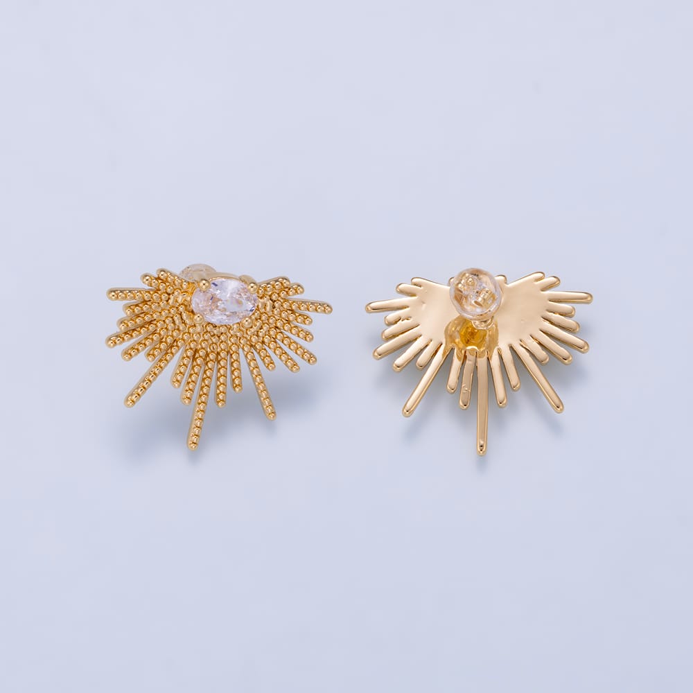 16K Gold Filled 20mm Clear CZ Oval Rope Geometric Sunburst Stud | Earrings-01262