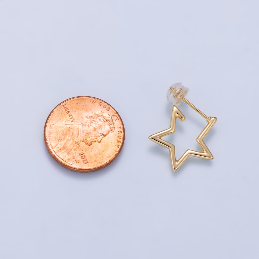 16K Gold Filled 16mm Celestial Star C-Shaped Hoop Earrings | Earrings-01263