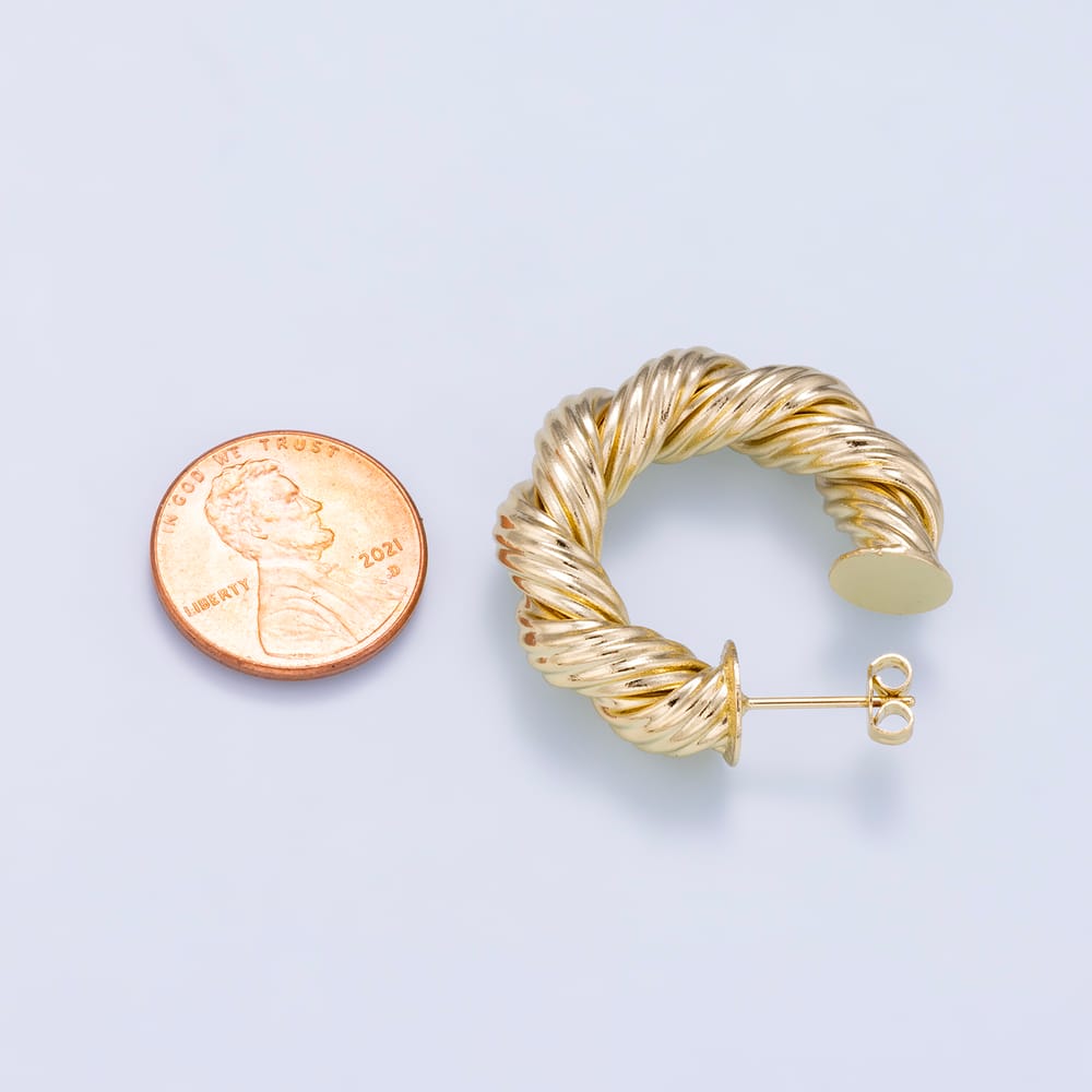 16K Gold Filled 30mm Minimalist Twist Croissant C-Shaped Hoop Earrings | Earrings-01267