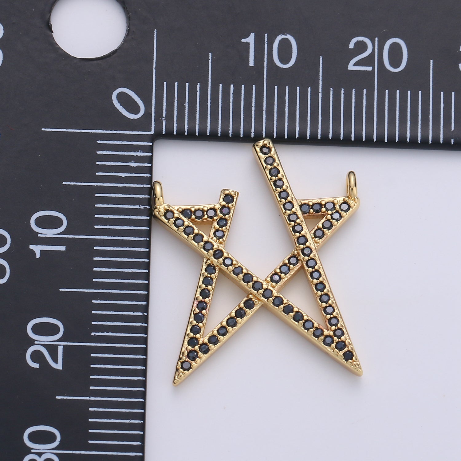 14K Gold Filled Black Micro Paved CZ Open Celestial Star Connector | F378