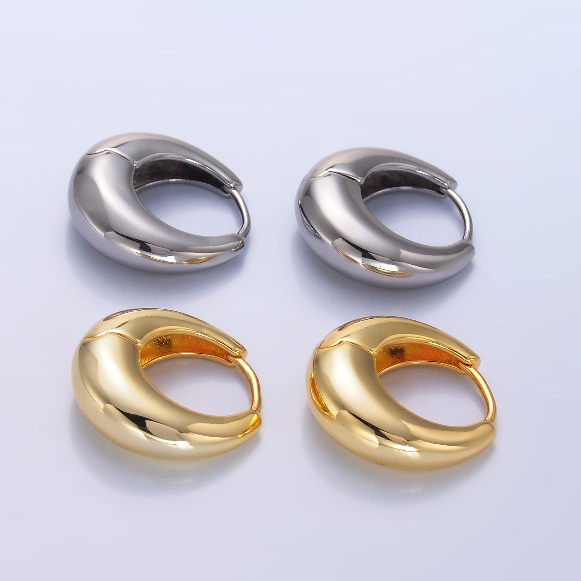 24K Gold Filled 18mm Minimalist Dome Hoop Earrings in Gold & Silver  AB928 AB949