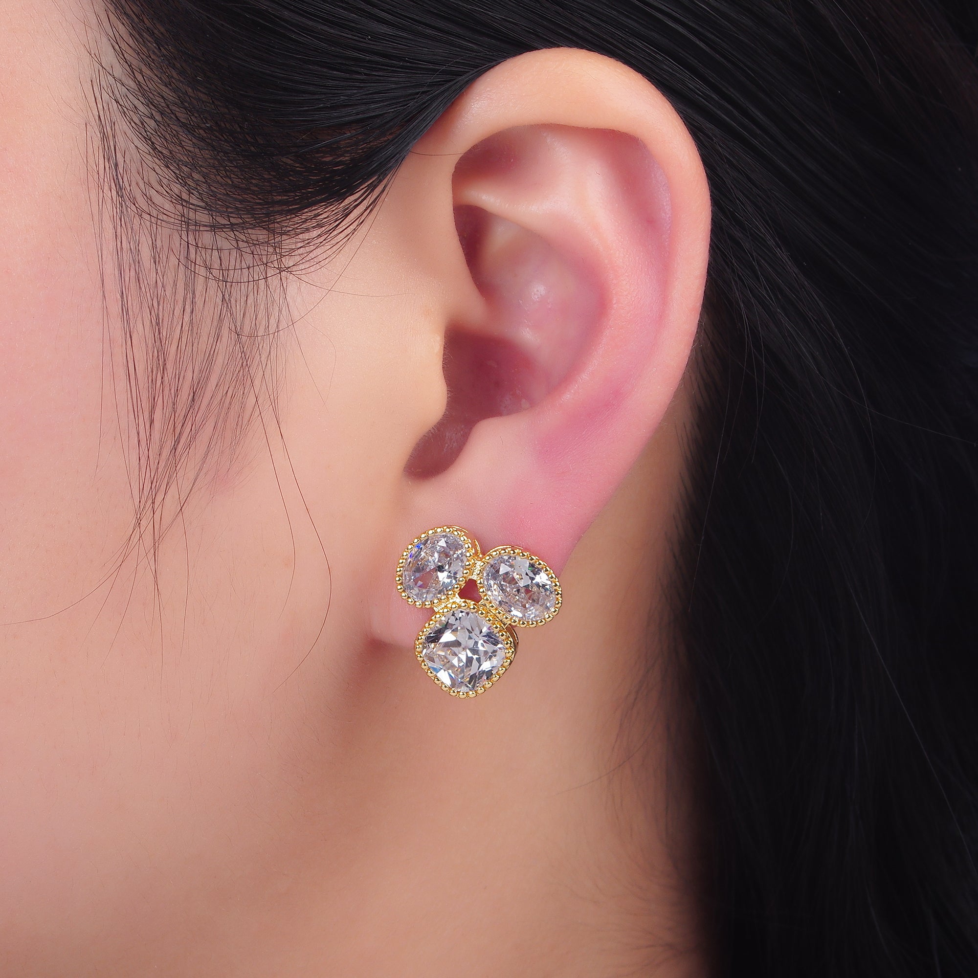 24K Gold Filled Clear CZ Geometric Stud Earrings | AB1422