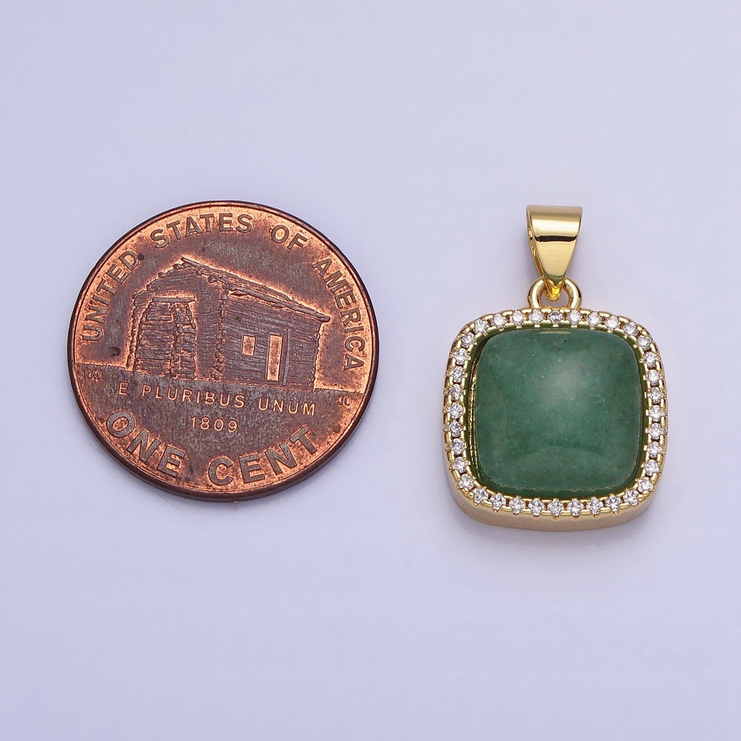 24K Gold Filled Natural Gemstone Micro Paved CZ Square Pendant | AA262 - AA269