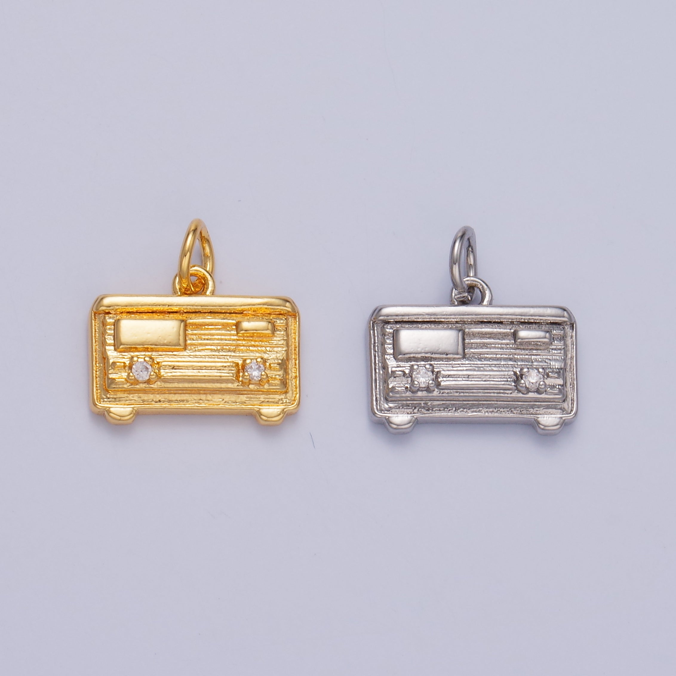 24K Gold Filled CZ Vintage Music Radio Charm in Gold & Silver | W414