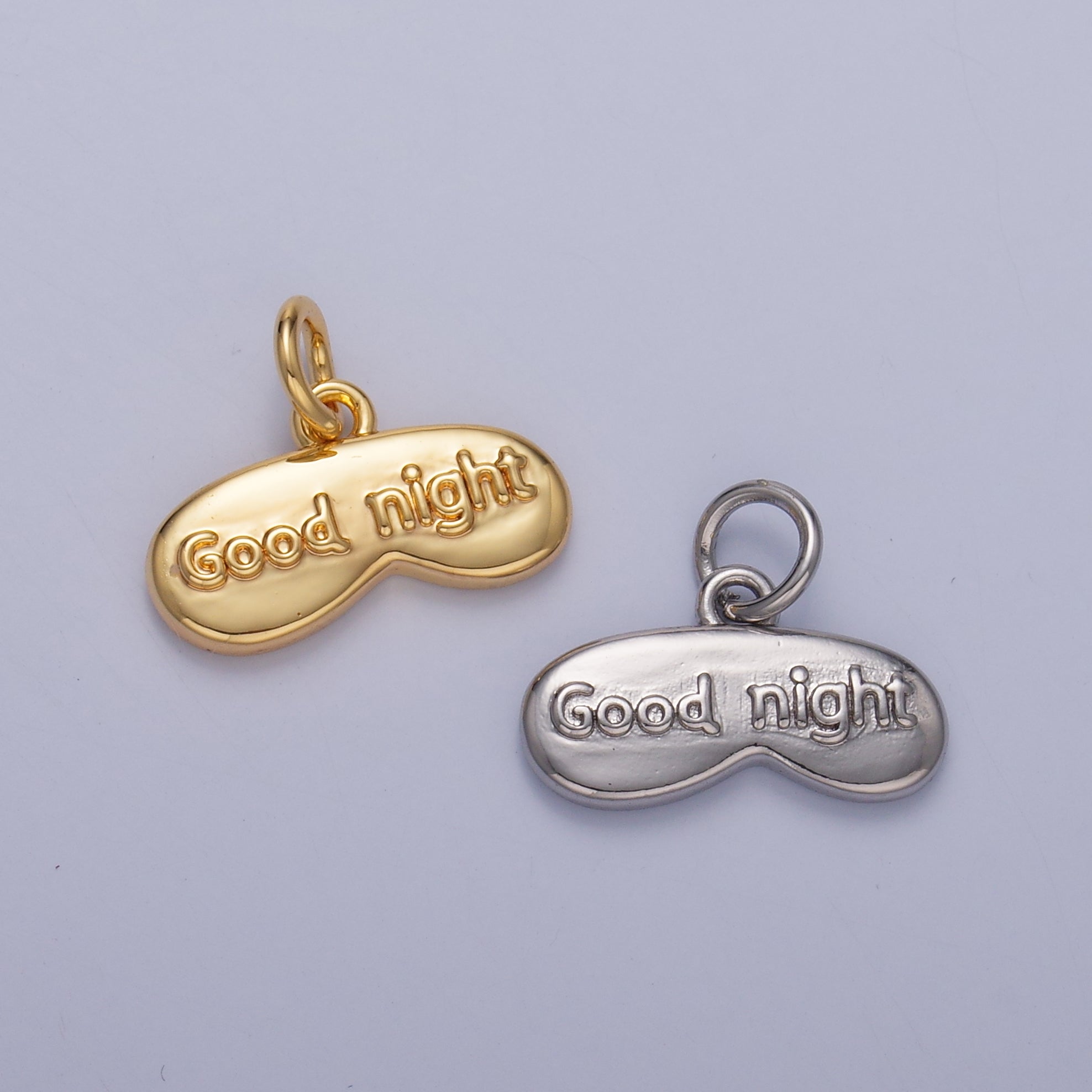 24K Gold Filled "Good Night" Script Engraved Sleep Mask Charm in Gold & Silver | W416