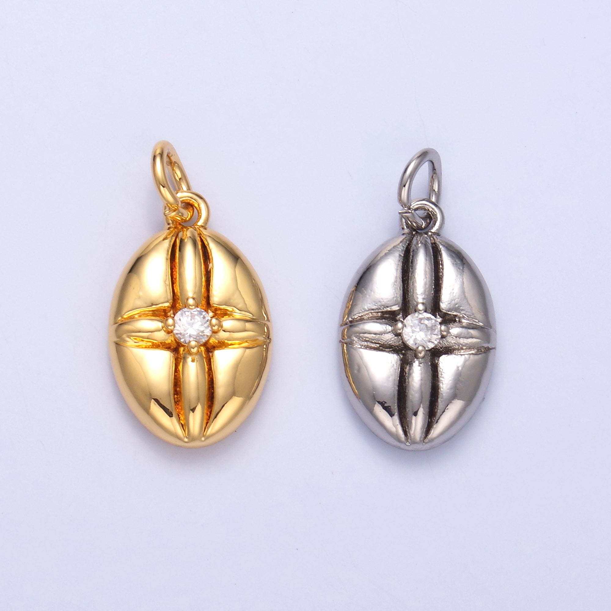 24K Gold Filled CZ Flower Oval Charm in Gold & Silver | N074