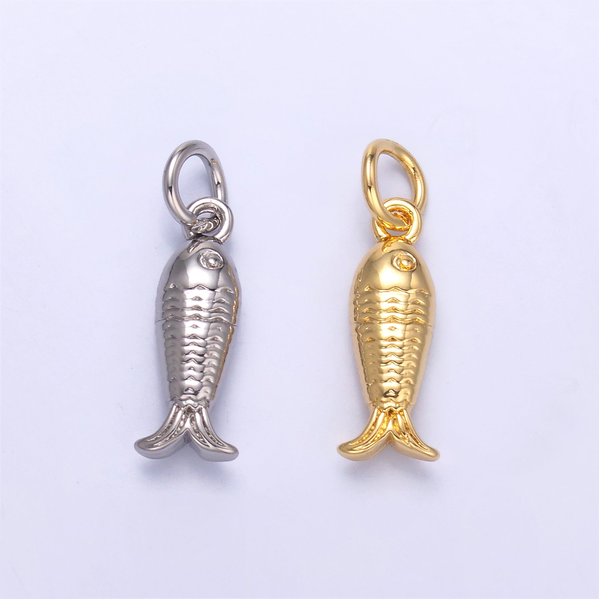 24K Gold Filled CZ Fish 3D Multidimensional Charm in Gold & Silver | N010