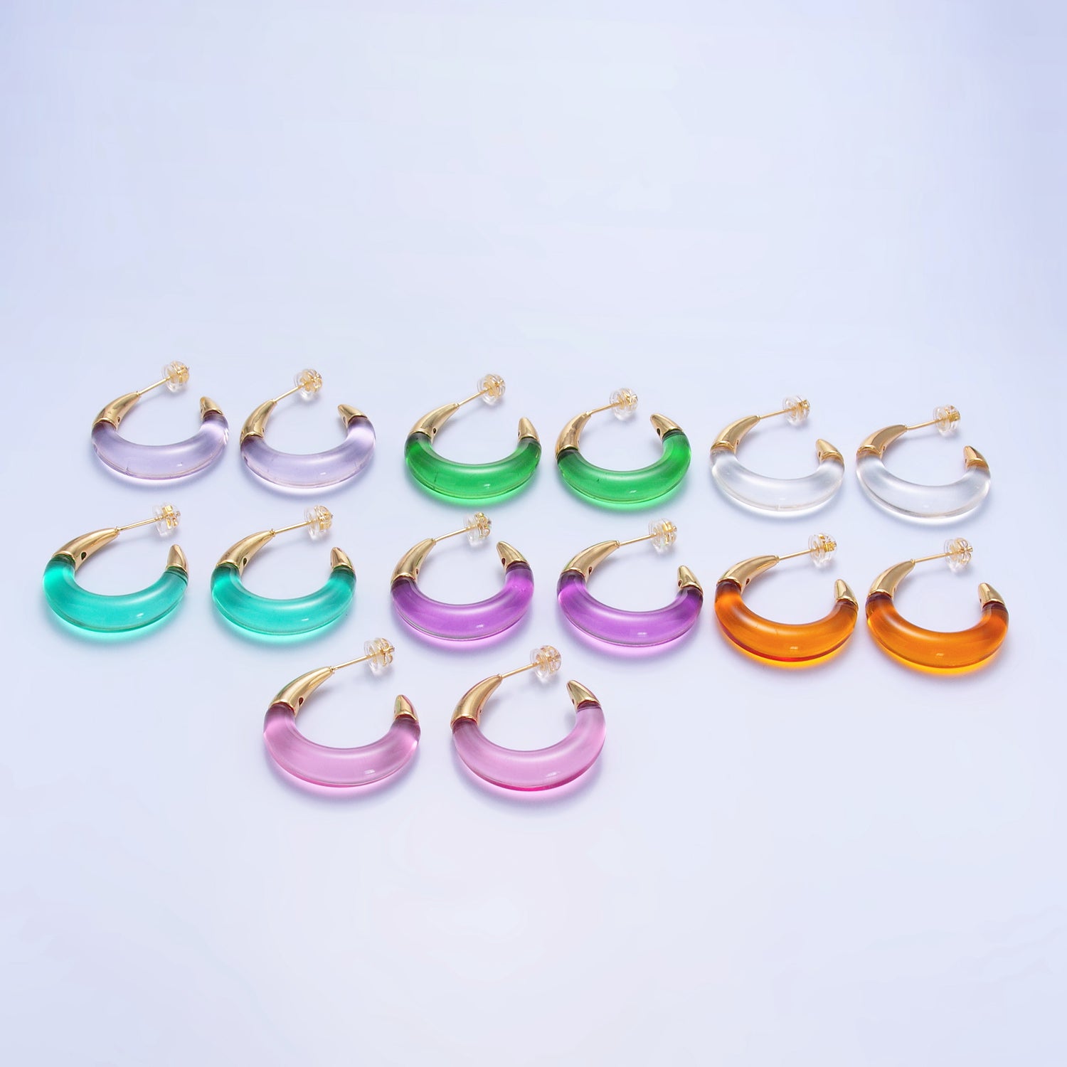 24K Gold Filled 26mm Resin Gold Edged C-Shaped Hoop Earrings | P184 - P21