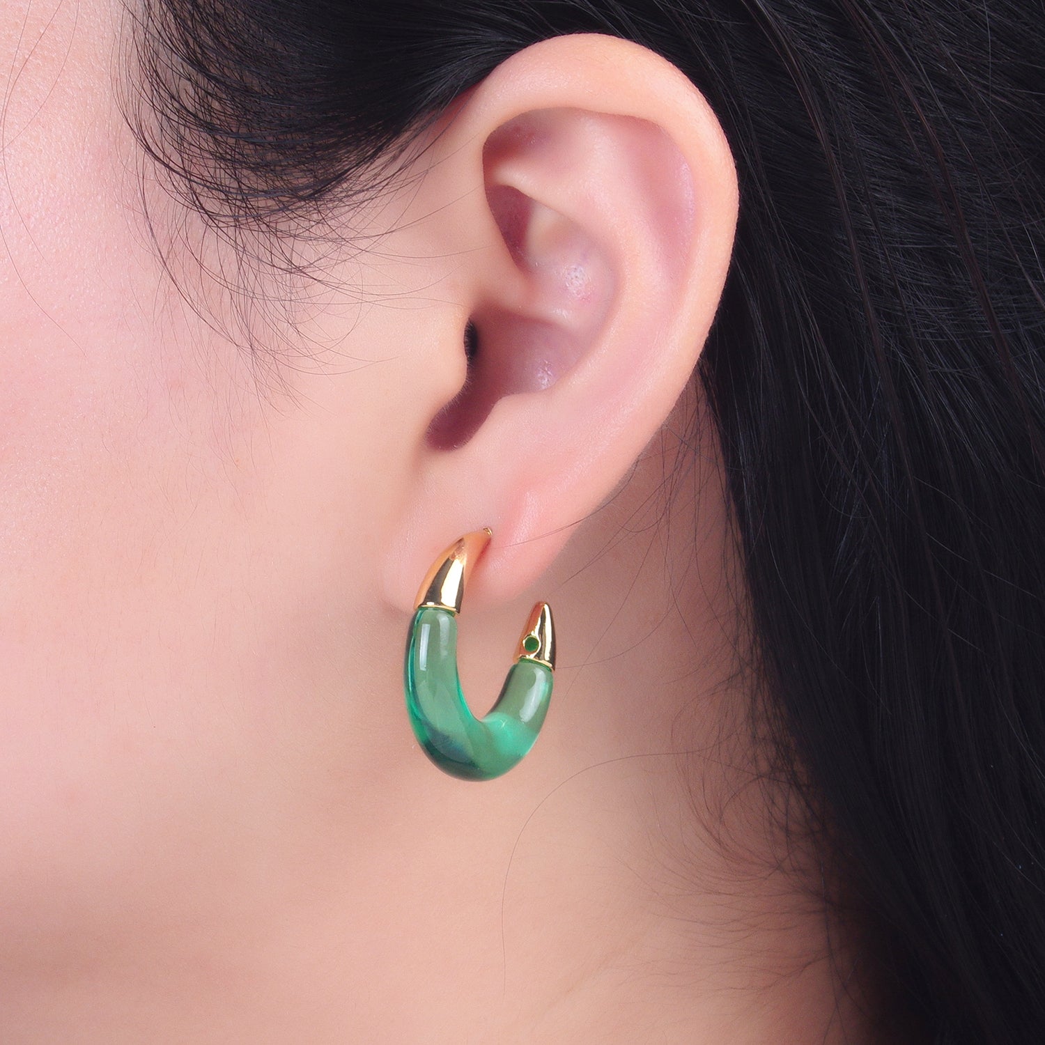 24K Gold Filled 26mm Resin Gold Edged C-Shaped Hoop Earrings | P184 - P21