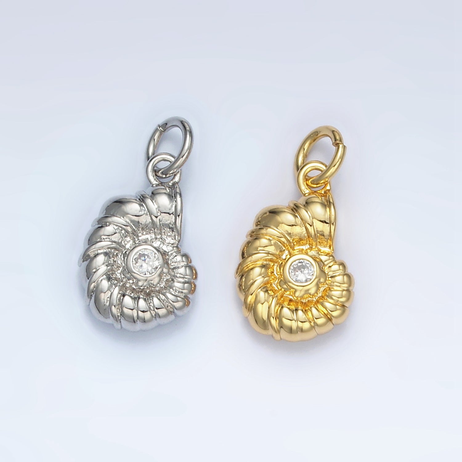 24K Gold Filled CZ Clam Sea Shell Charm in Gold & Silver | AG865