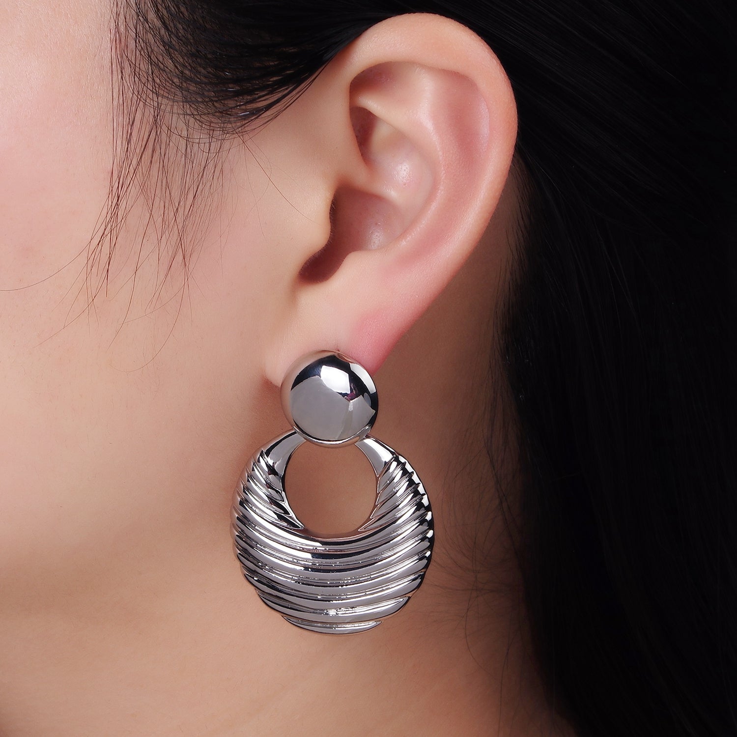 14K Gold Filled 40mm Geometric Door Knock Drop Stud Earrings in Gold & Silver | P494 P495