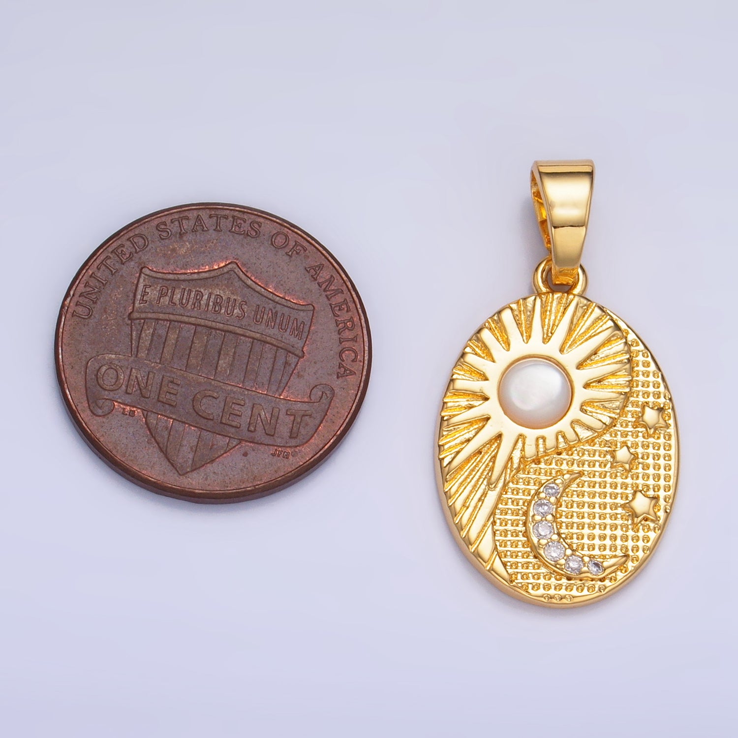 Gold oval medallion charm sun moon stars pearl day night celestial pendant, diy fashion jewelry making charm supply | aa1021