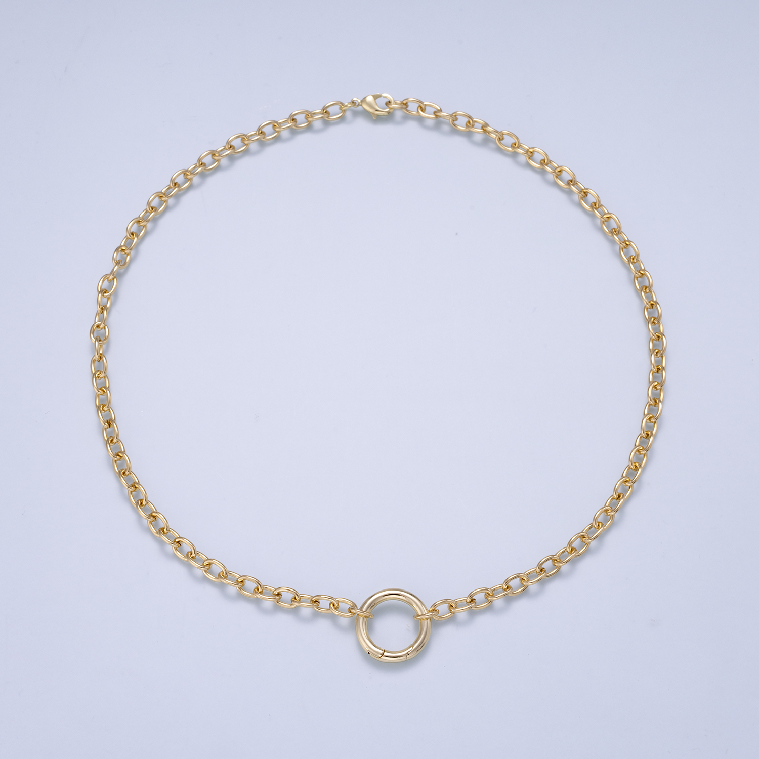 16K Gold Filled 5mm Push Gate Charm Connector Holder Ring Cable Chain 18 Inch Necklace