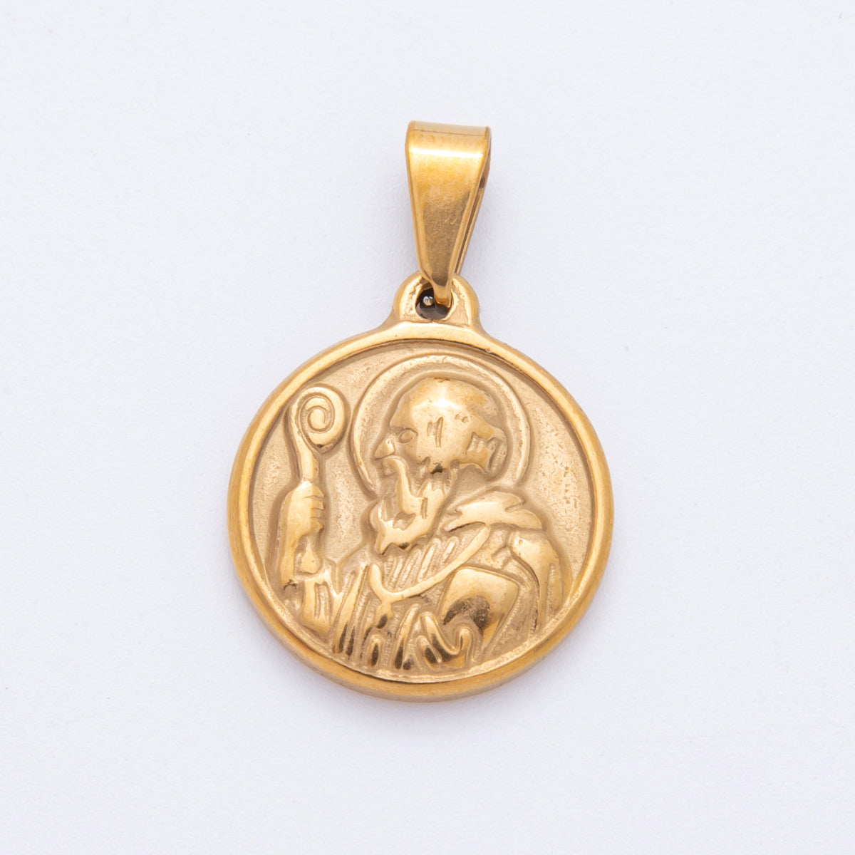 Gold Stainless Steel 28mm Saint Benedict Religious Medallion Pendant | J004