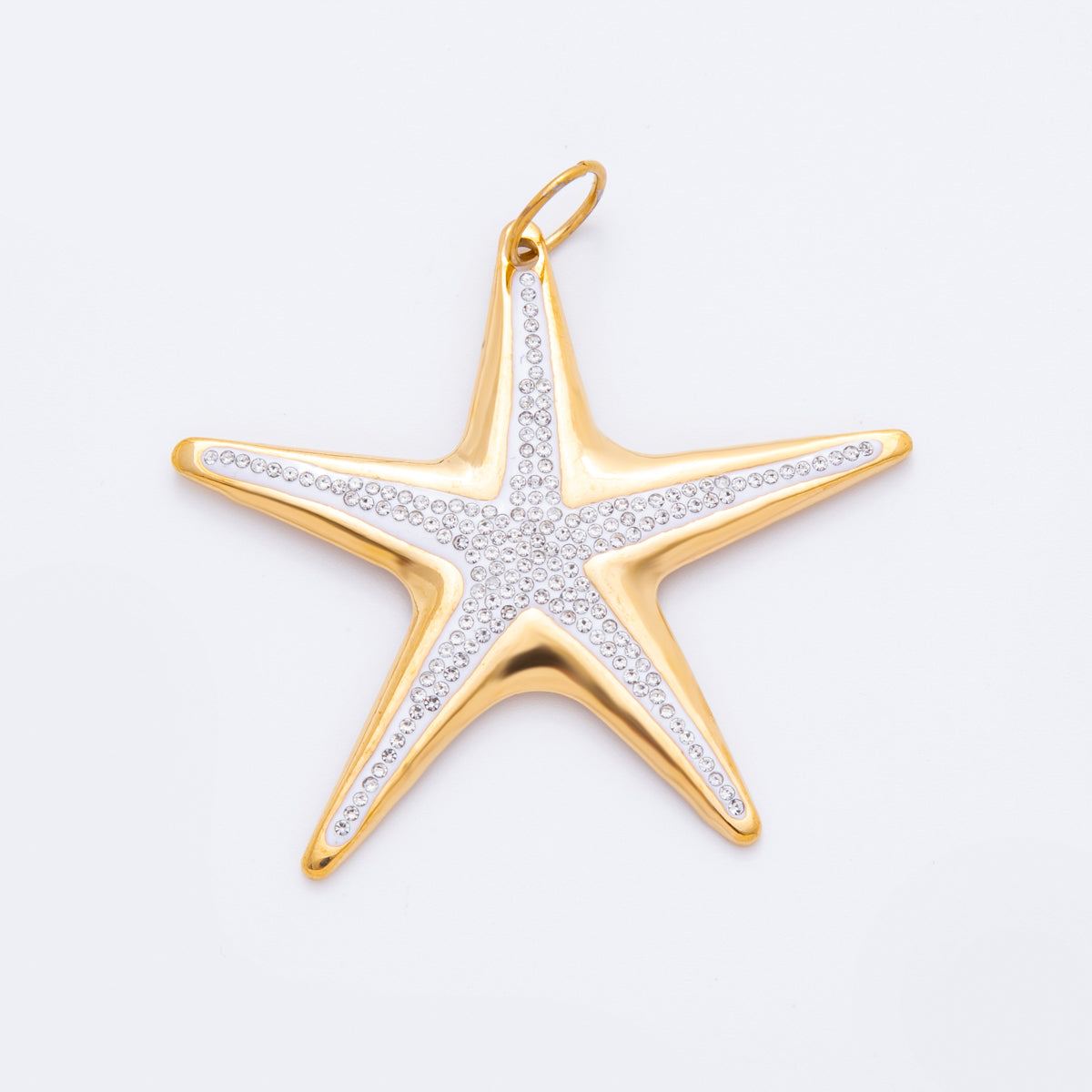 Gold Stainless Steel 57mm Micro Paved CZ Under the Sea Big Starfish Charm | J007