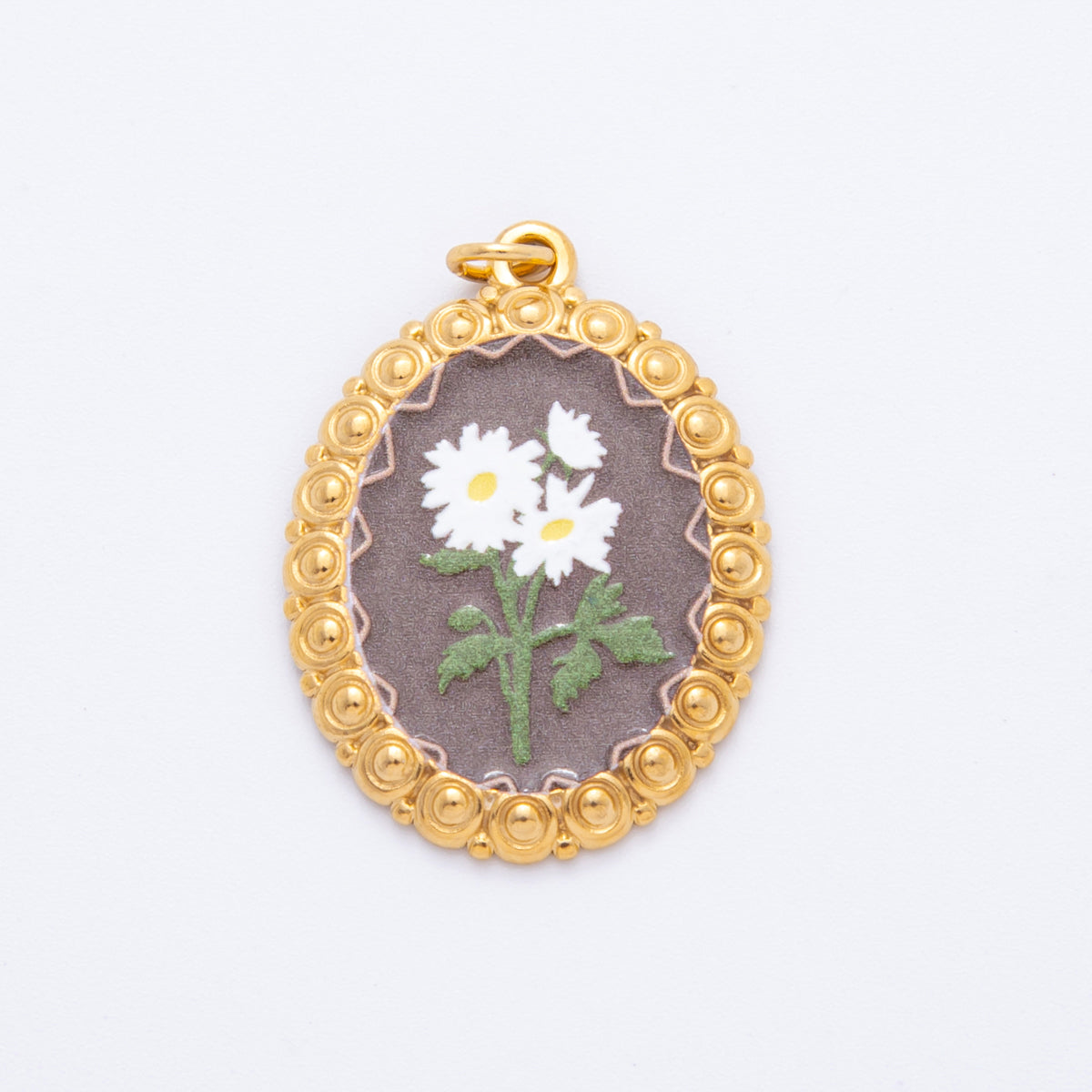 Gold Stainless Steel 33.5mm Hand-Painted Enamel Red Flower Artsy Charm | J011 J008 J009 J027