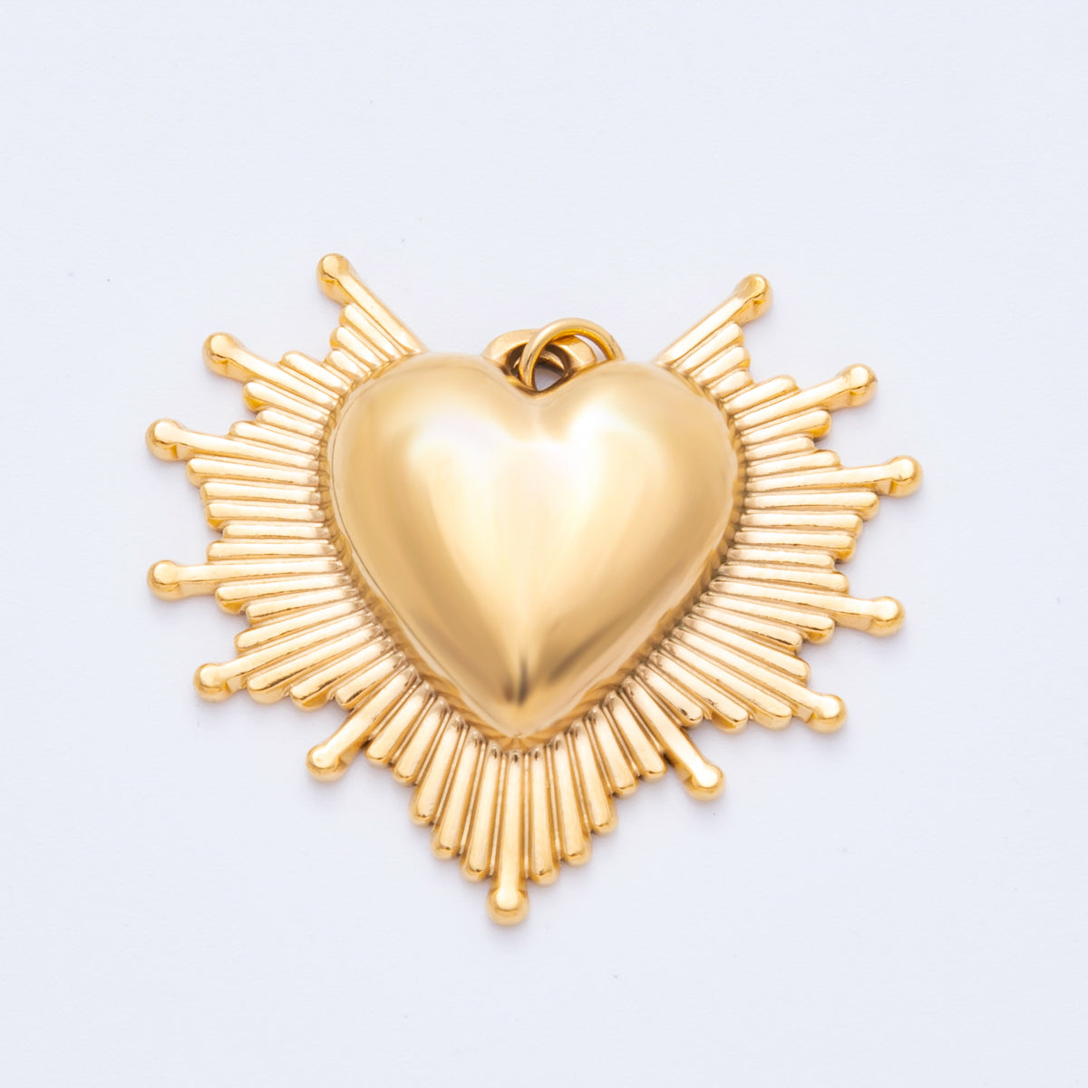 Stainless Steel 30mm Radiant Sunburst Sacred Heart Religious Charm | J049