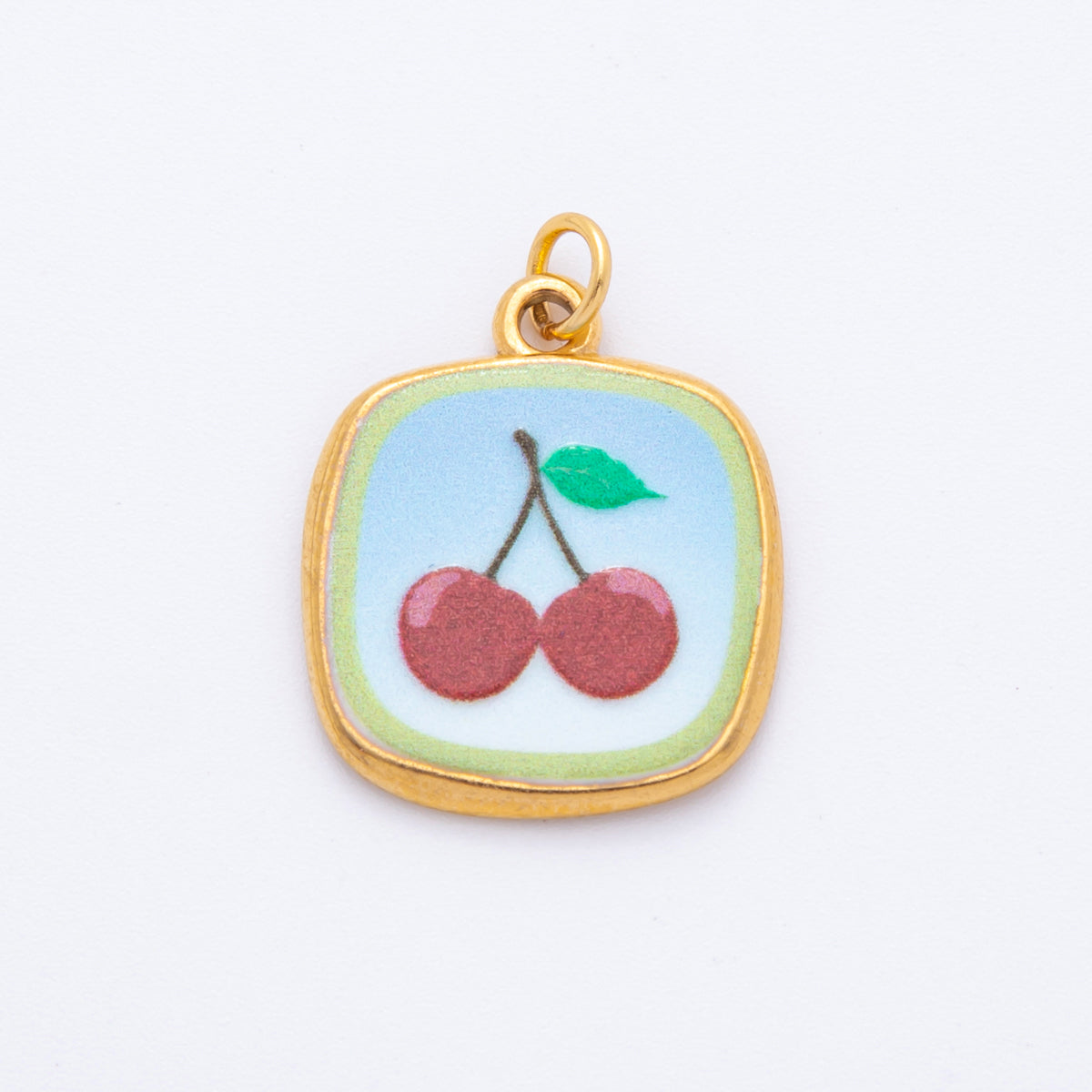 Gold Stainless Steel 24mm Hand-Painted Enamel Blueberry, Pear Fruit, & Mushroom Charm | J073 J161 J376 J084 J095