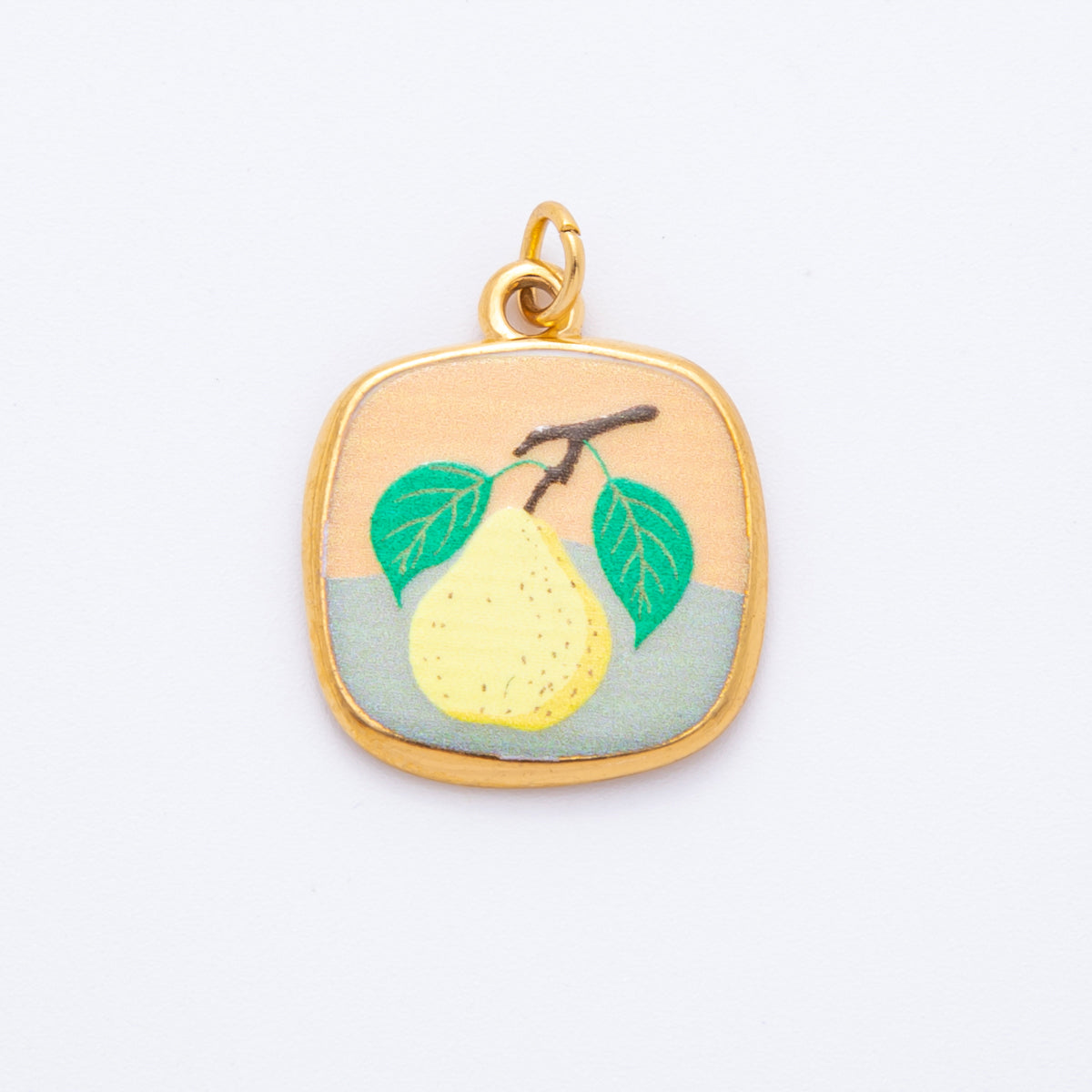 Gold Stainless Steel 24mm Hand-Painted Enamel Blueberry, Pear Fruit, & Mushroom Charm | J073 J161 J376 J084 J095