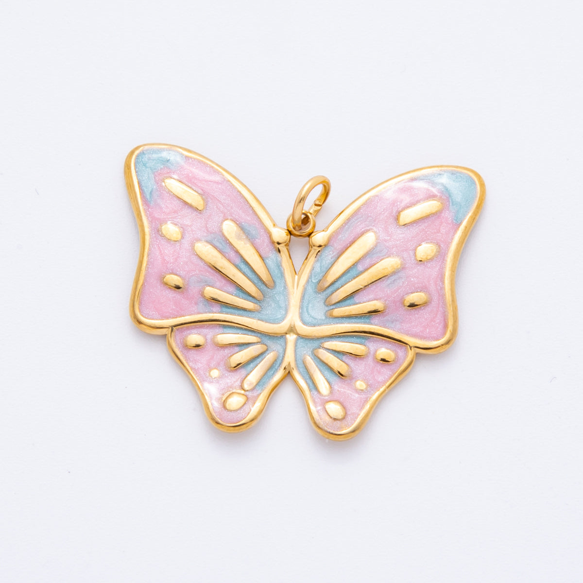 Gold Stainless Steel 48mm Orange & Green Enamel Mariposa Butterfly Dual Colors Charm | J232 J242
