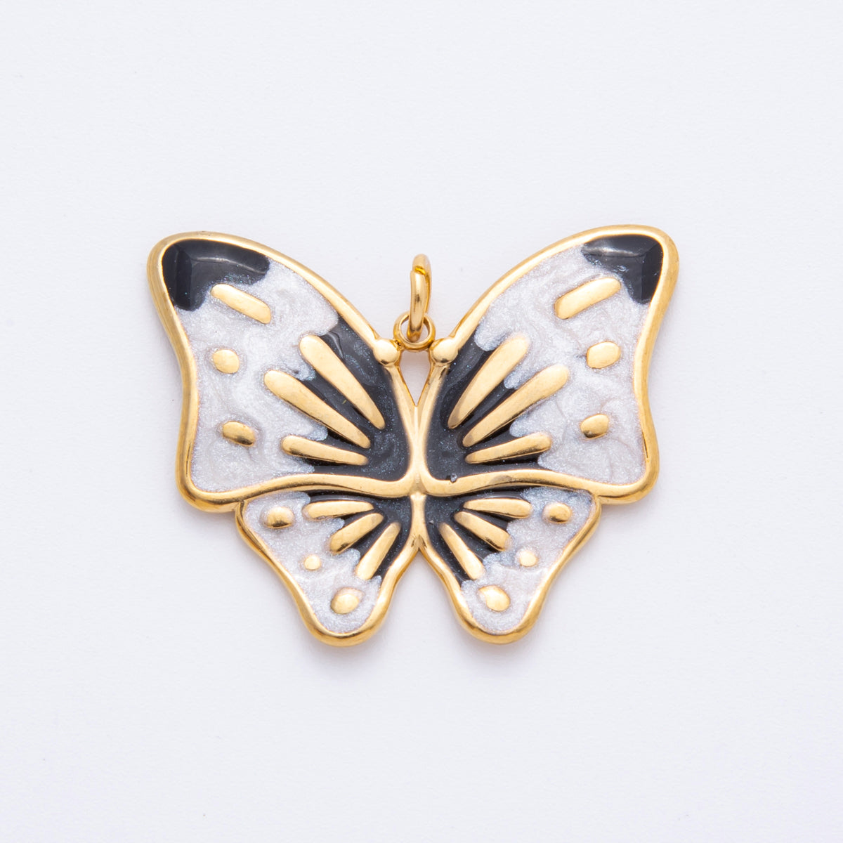Gold Stainless Steel 48mm Orange & Green Enamel Mariposa Butterfly Dual Colors Charm | J232 J242