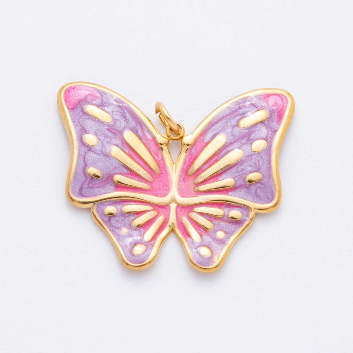 Gold Stainless Steel 48mm Orange & Green Enamel Mariposa Butterfly Dual Colors Charm | J232 J242