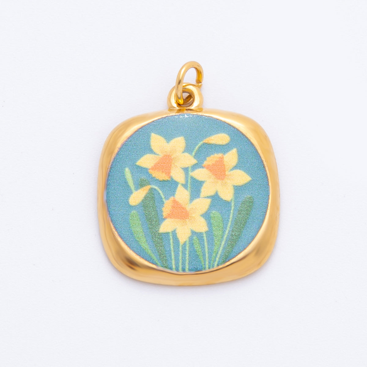 Gold Stainless Steel 25mm Hand-Painted Enamel Dreamy Theme Flower Charm | J319 J324 J335 J356 J358 J362