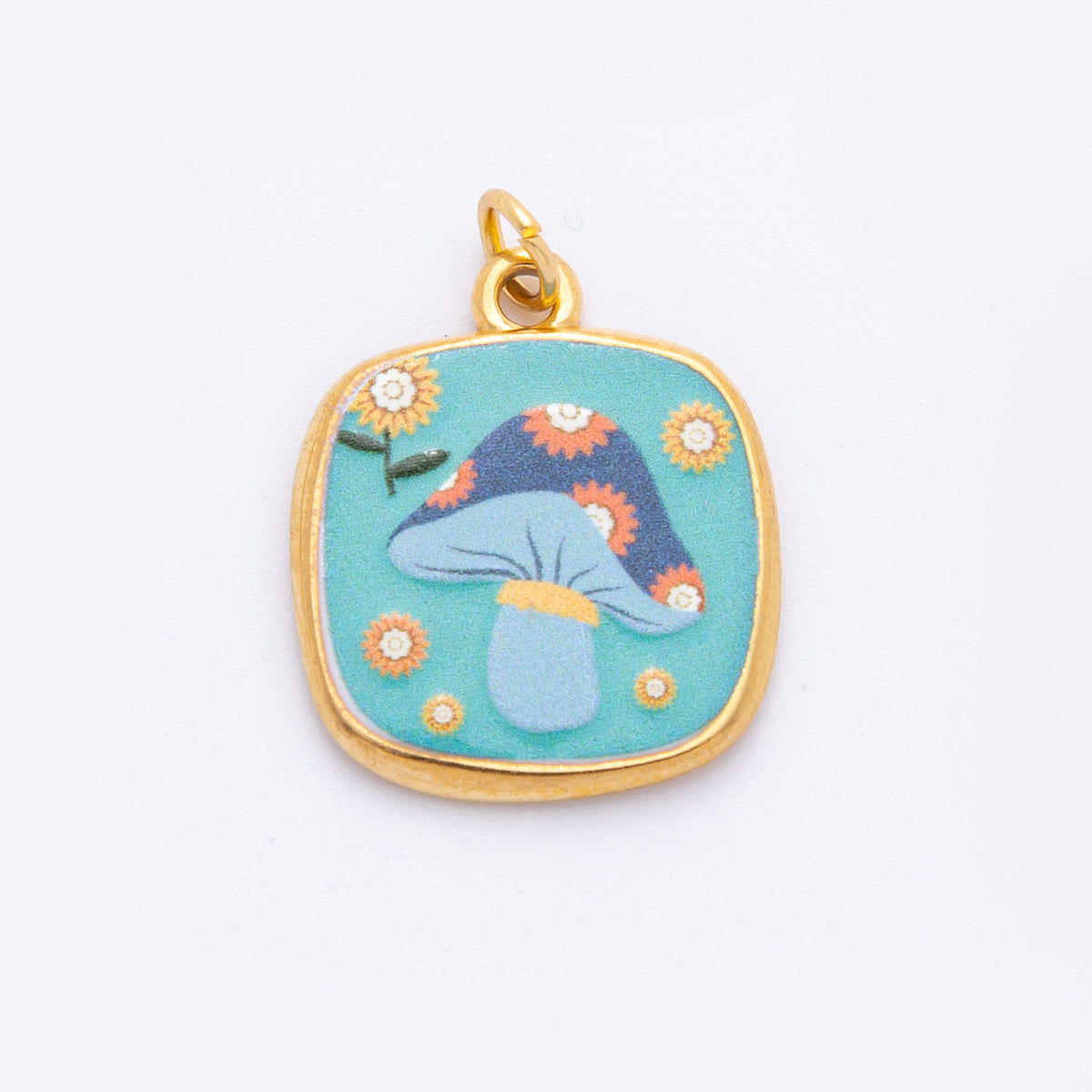 Gold Stainless Steel 24mm Hand-Painted Enamel Blueberry, Pear Fruit, & Mushroom Charm | J073 J161 J376 J084 J095