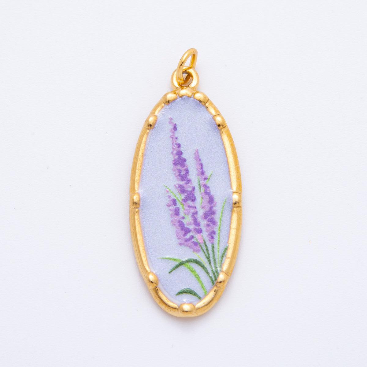 Gold Stainless Steel 37mm Hand-Painted Enamel Oval Wildflower Charm | J398 J406 J409 J411 J419