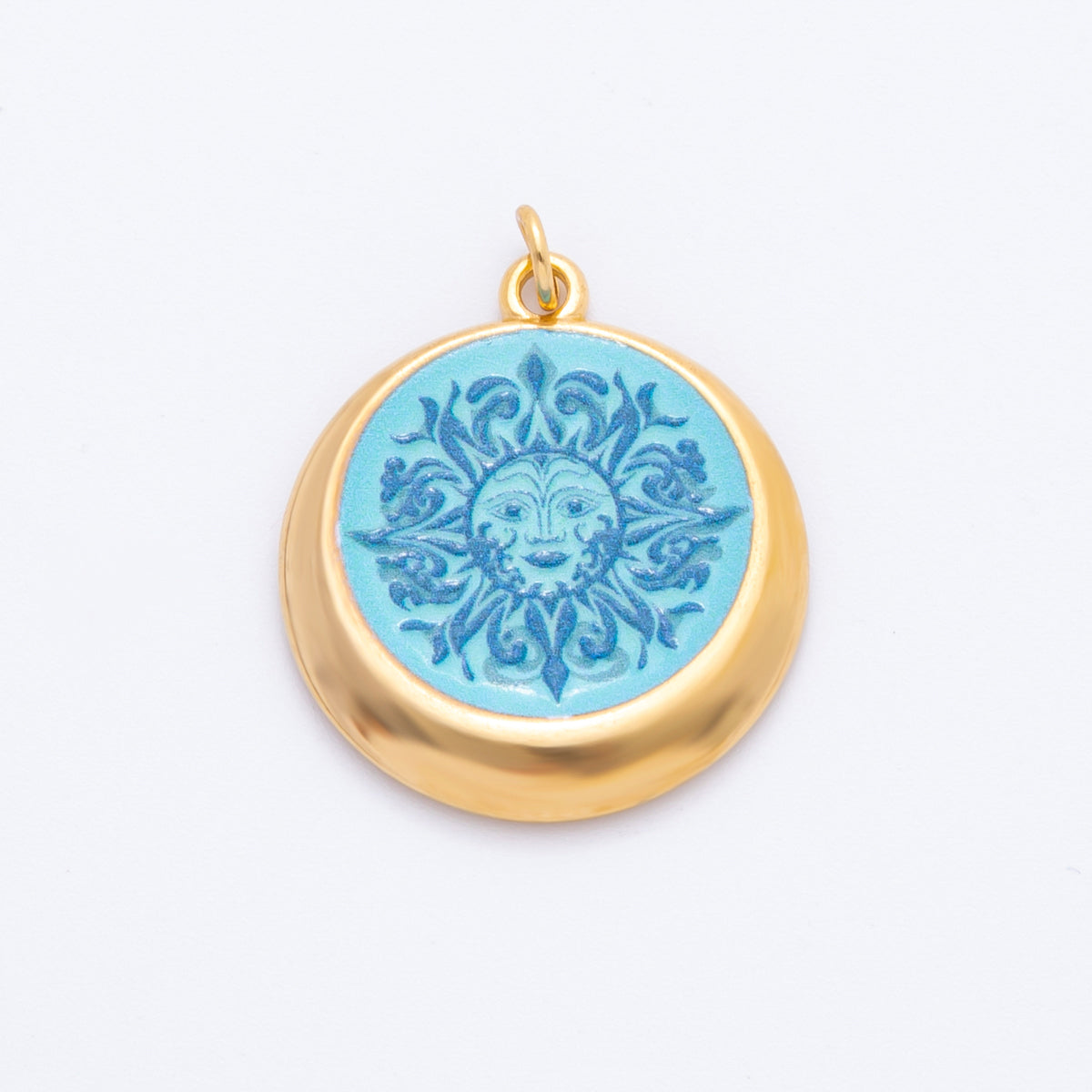 Gold Stainless Steel 30mm Hand-Painted Enamel Round Fantasy Butterfly, Sun, & Flower Charm | J381 J393 J422 J428