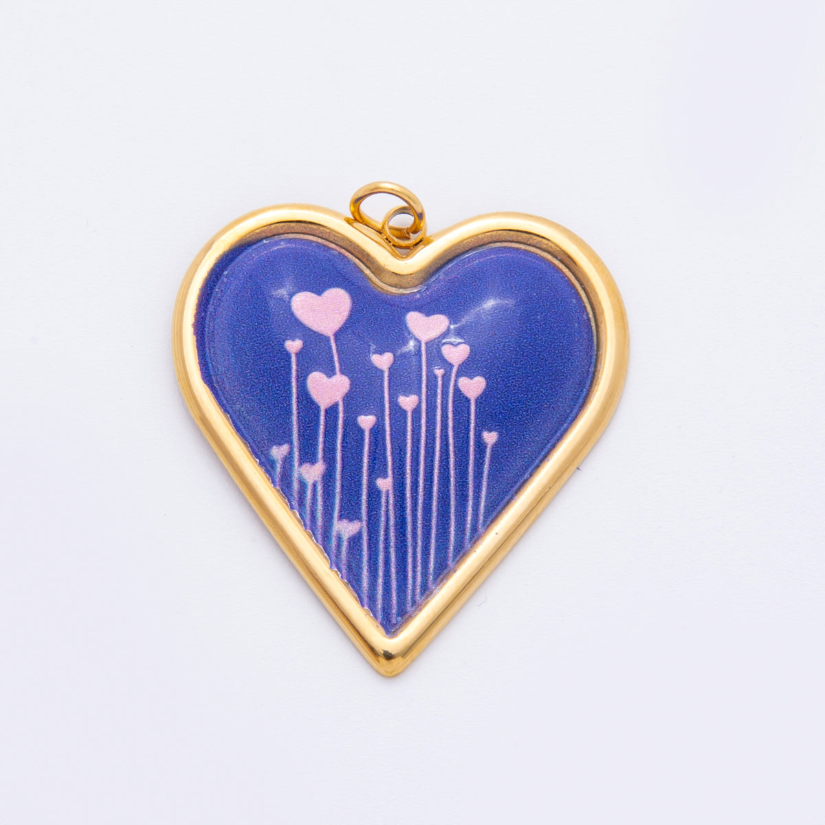 Gold Stainless Steel 31mm Hand-Painted Enamel Sparking Love Charm | J430