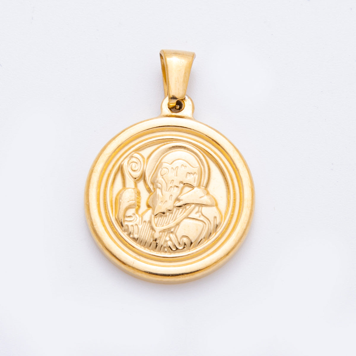 Stainless Steel 28.5mm Saint Benedict Double Sided Round Pendant | J558