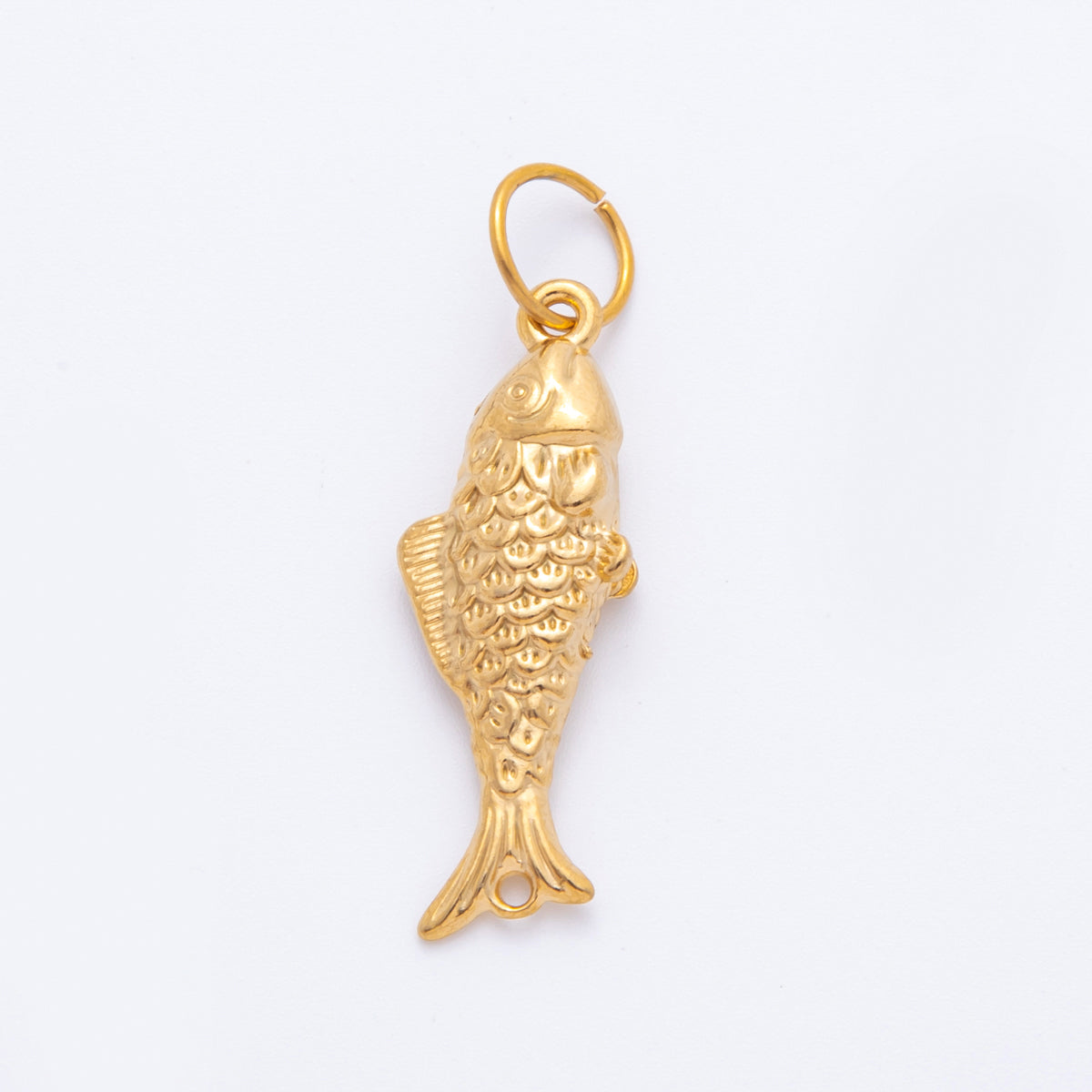 Stainless Steel 45mm Textured Multidimensional Fish Charm Pendant| J595