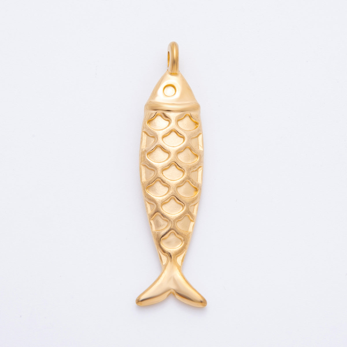 Stainless Steel 48.5mm Textured Fish Charm Pendant | J631