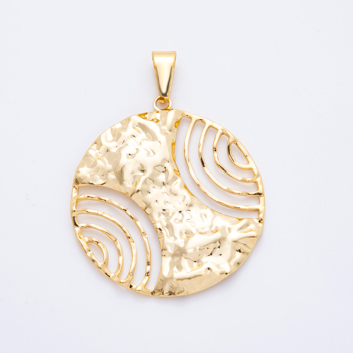 Big Stainless Steel 52mm Geometric Sunburst Open Round Pendant Charm | J644