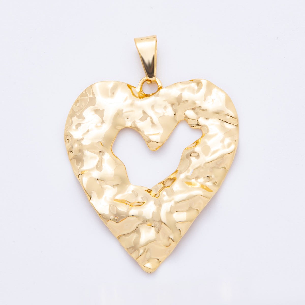 Big Stainless Steel 55mm Open Hammered Geometric Heart Pendant Charm | J653