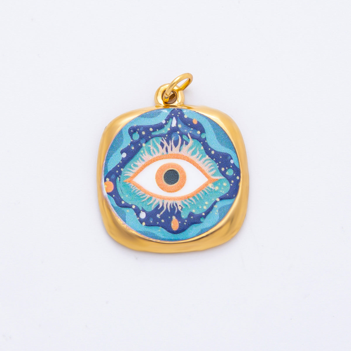 Gold Stainless Steel 26mm Enamel Aurora Style Evil Eye Charm | J664 J674