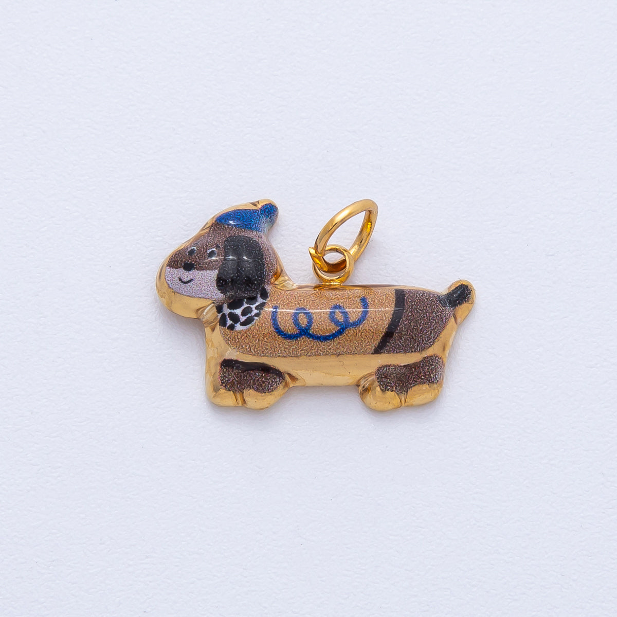 Stainless Steel White, Brown 18mm Cute Enamel Puppy Animal Charm | J693