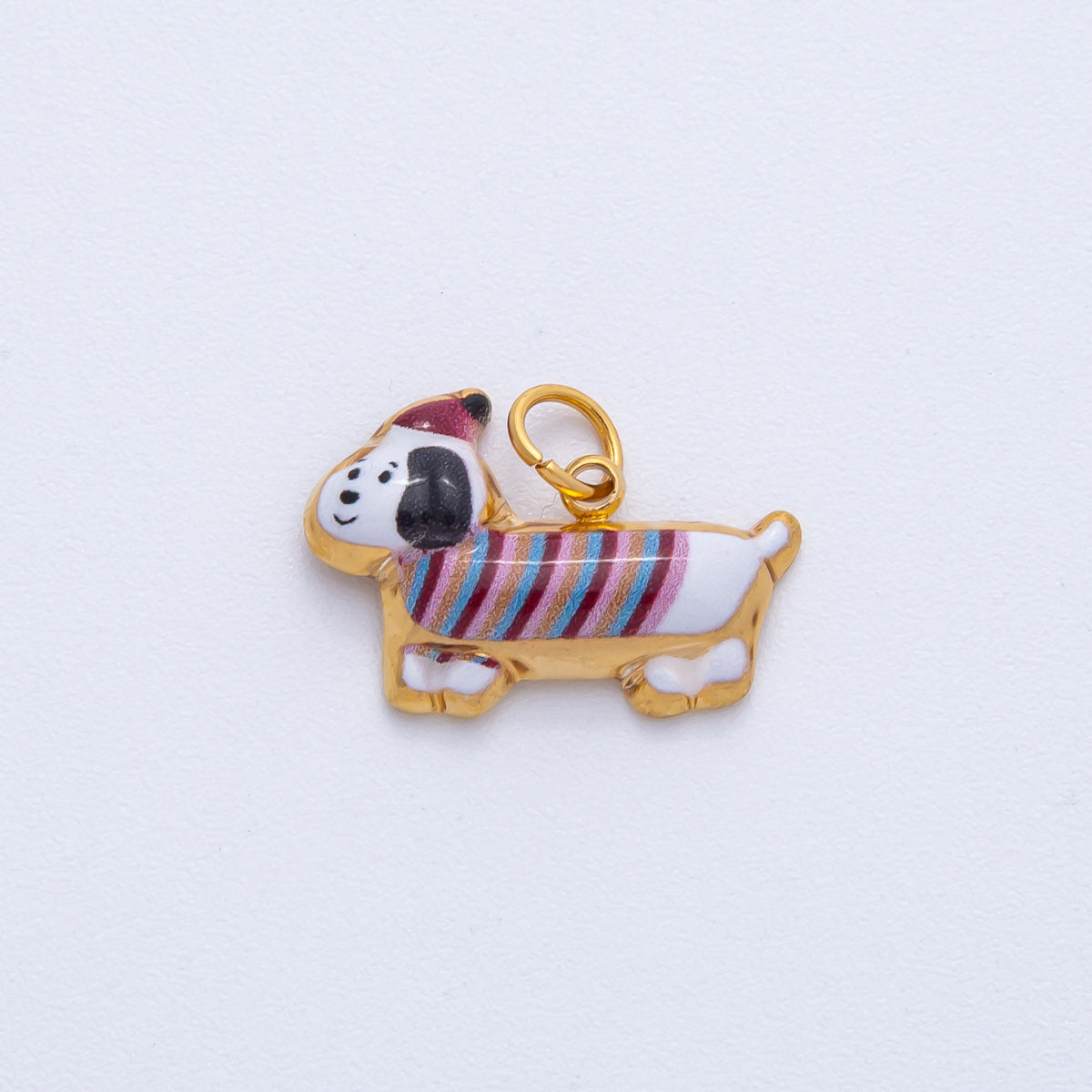 Stainless Steel White, Brown 18mm Cute Enamel Puppy Animal Charm | J693