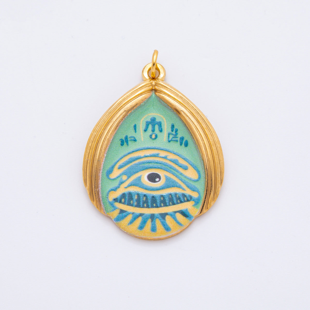 Gold Stainless Steel 35mm Hand-Painting Enamel Teardrop Evil Eye Charm | J699 J709 J712 J717