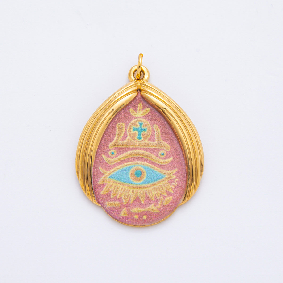 Gold Stainless Steel 35mm Hand-Painting Enamel Teardrop Evil Eye Charm | J699 J709 J712 J717