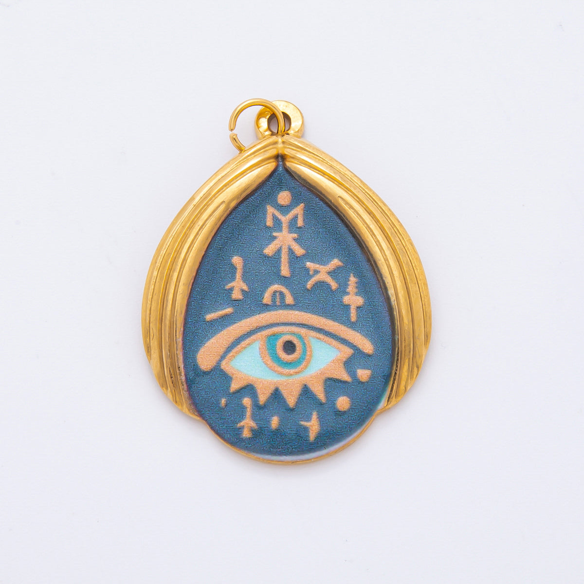 Gold Stainless Steel 35mm Hand-Painting Enamel Teardrop Evil Eye Charm | J699 J709 J712 J717