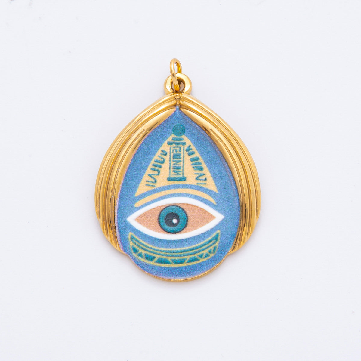 Gold Stainless Steel 35mm Hand-Painting Enamel Teardrop Evil Eye Charm | J699 J709 J712 J717