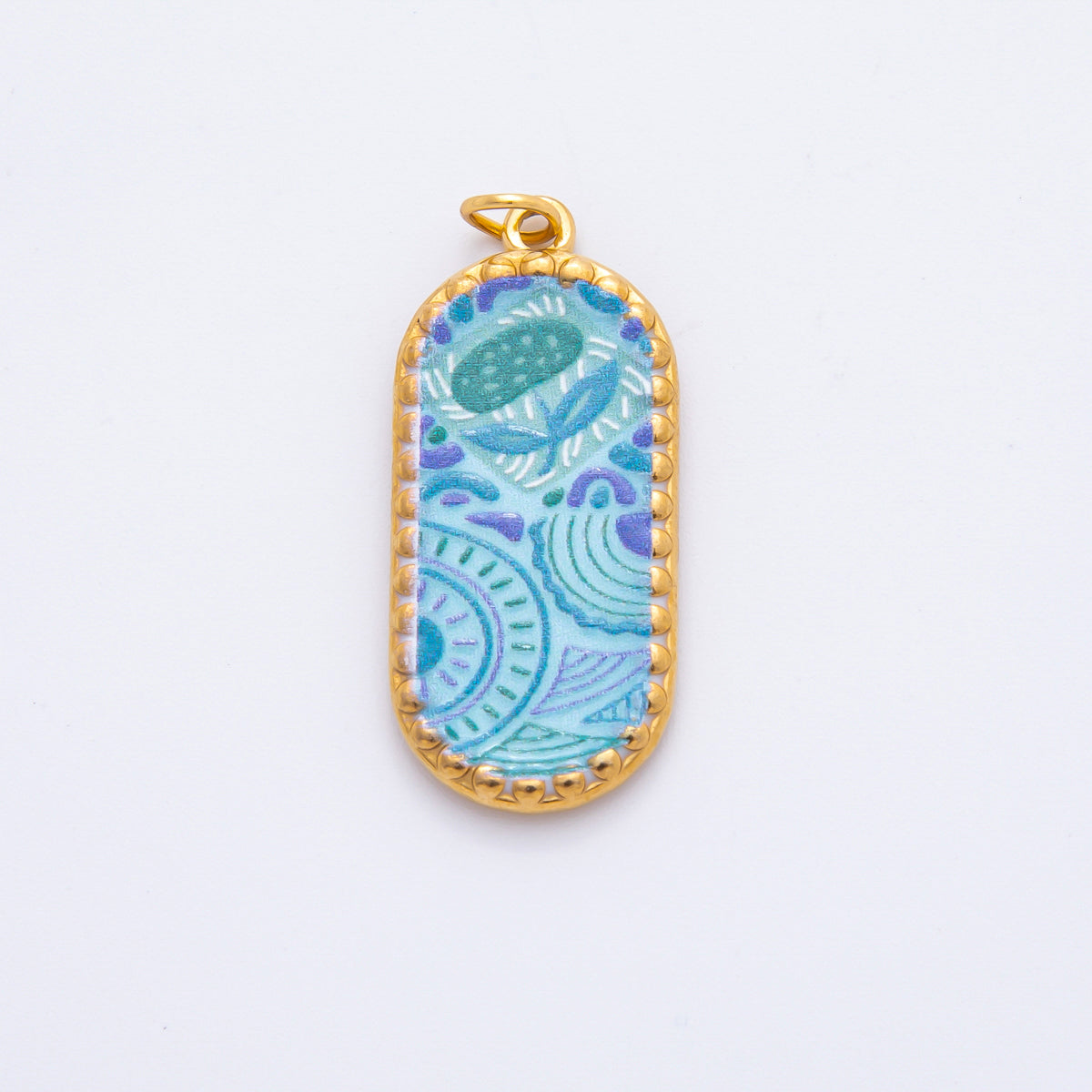 Gold Stainless Steel 34mm Hand-Painting Enamel Artsy Floral Long Oval Charm | J723 J737 J739 J759 J770